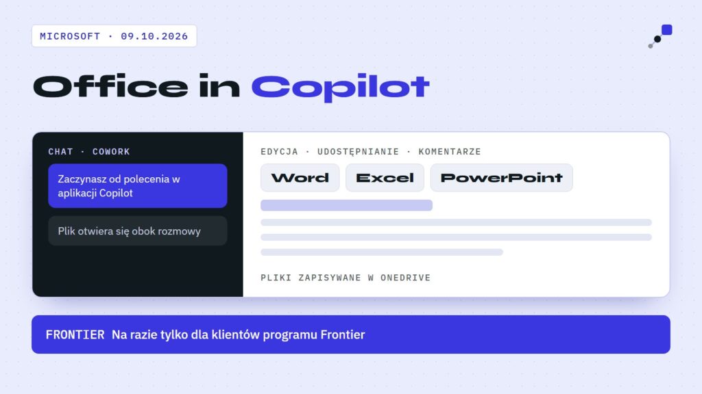 Office in Copilot: Word, Excel i PowerPoint obok rozmowy w aplikacji Copilot, na razie dla klientów programu Frontier